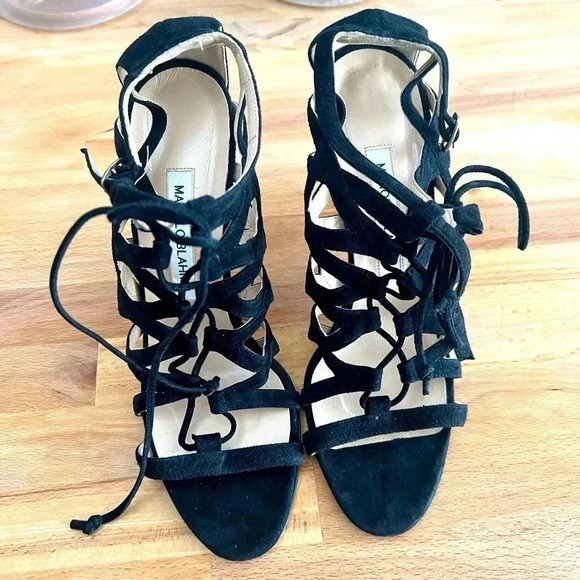 PRICE DROP TODAY Authentic Manolo Blahnik Black Strappy Heels - Picture 2 of 8